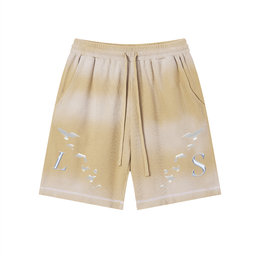 Unisex Sunfade Waffle Raw Hem Shorts