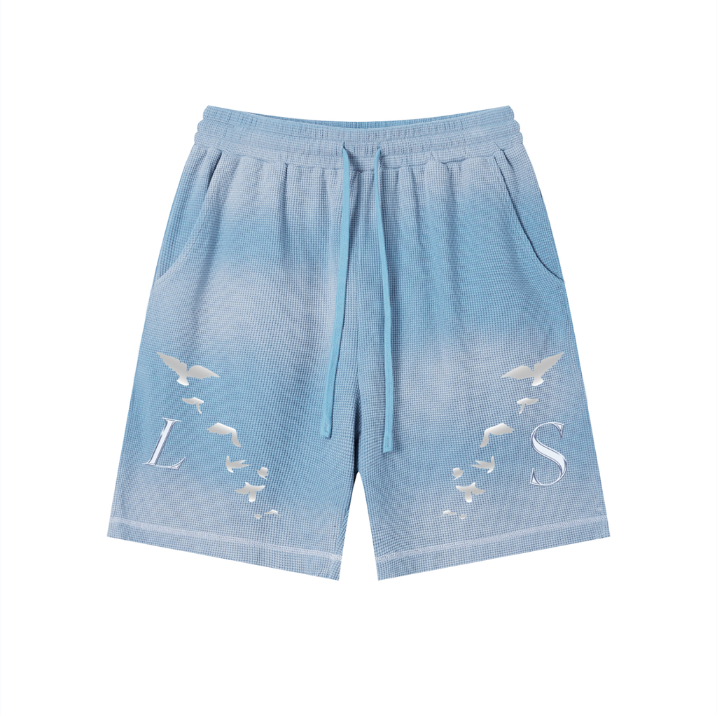 Unisex Sunfade Waffle Raw Hem Shorts