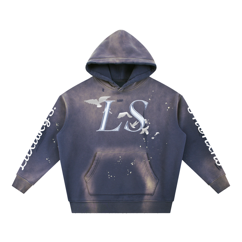 Vintage Washed Frayed Fleece Hoodie