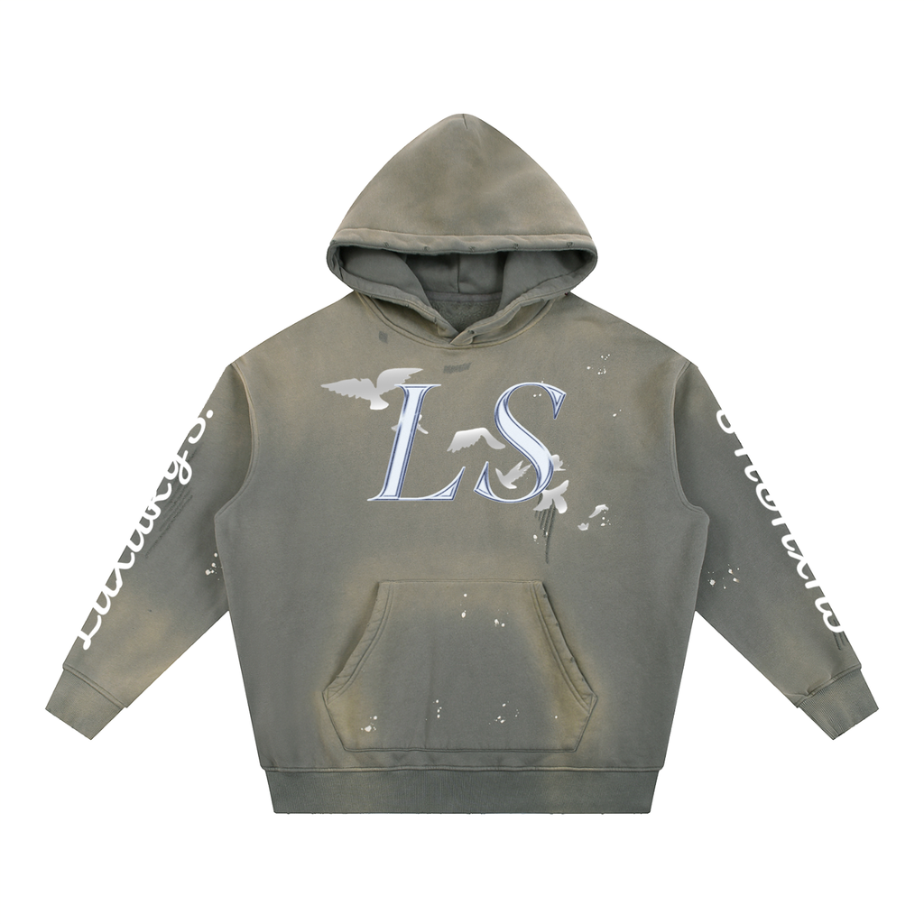 Vintage Washed Frayed Fleece Hoodie