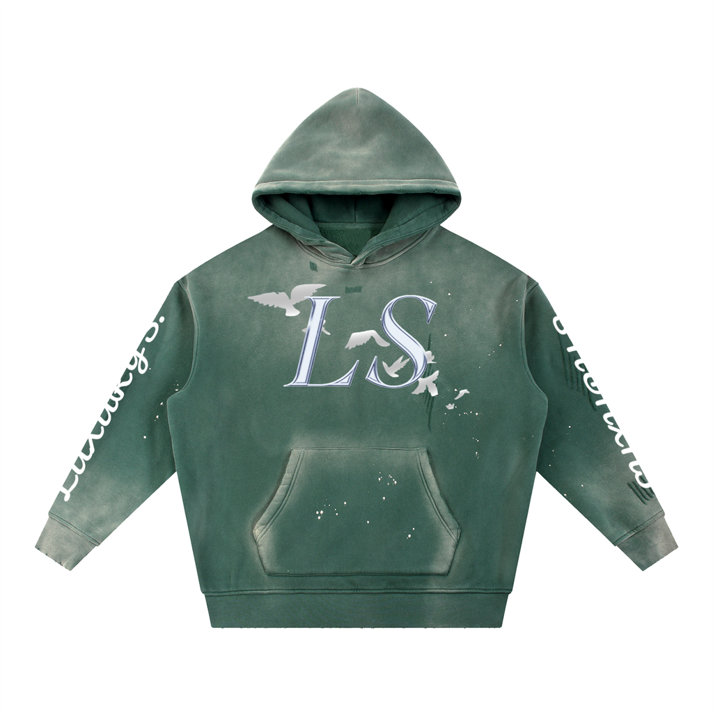 Vintage Washed Frayed Fleece Hoodie